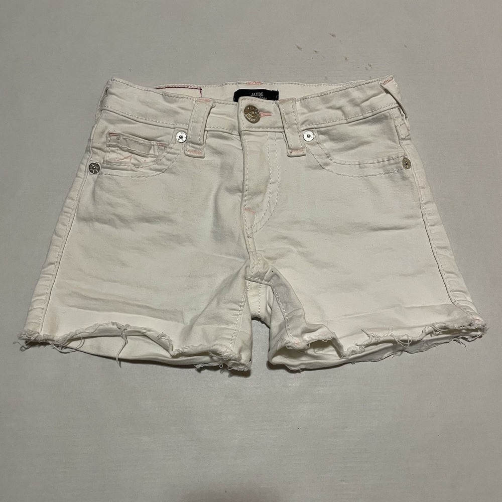 True Religion White Jayde Low Rise Denim Frayed Hem Shorts Distressed 25 X 3